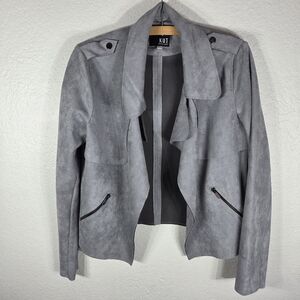 Kut From The Kloth Jacee Faux Suede Size M Moto Jacket Gray  Open Draped